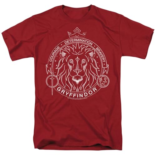 Popfunk Harry Potter Gryffindor Line Art Badge Unisex Adult T Shirt (2X-Large, Cardinal)