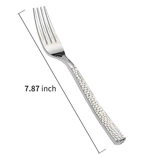 Supernal B07RBNB3NJ 300Pcs Silver Plastic Forks,Premium Disposable Forks Polished,Special Hammered Design,Perfect thumb #1