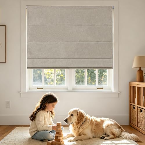 Joydeco Blackout Cordless Roman Shades No Drill, 46" W × 72" H, Linen by Joydeco - Used condition - Image 8