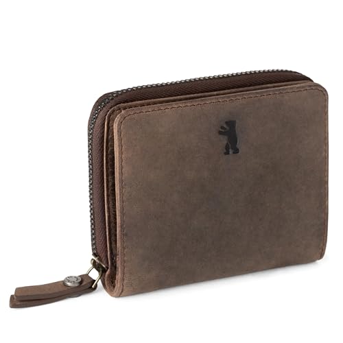 BERLINER BAGS Vintage Genuine Leather Small Wallet for Women Sara, Card Holder, Mini Bifold Wallet for Cash, RFID Blocking, with Zipped Coin Pocket - Brown