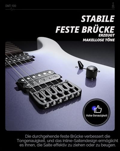 Donner Solid-Body E-Gitarre, 39 Zoll Metal E-Gitarre Einsteiger-Set mit Tasche, Saiten, Gurt, Kabel, Saitendämpfer für Rockmusik-Liebhaber, DMT-100 (Verlauf-Violett)