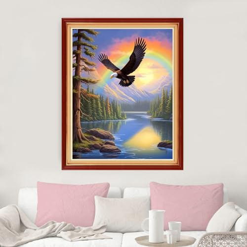 Image of Dimxvean Stamped Cross Stitch Kits,Cross Stitch Kits for Adults Beginners,Embroidery Kits Full Range of Cross Stitch Stamped Kits Needlepoint Kits Cross Stitch Patterns-Rainbow Eagle 16x20 inch