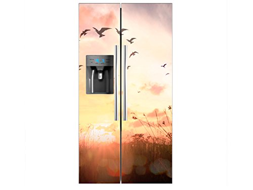 Vinilo Frigorífico Americano Aves en Circulo sobre Campo | 91x176cm | Varias Medidas | Pegatinas de Nevera Económicas y Elegantes | Vinilo Nevera