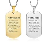 LiFashion LF 2Pcs Stainless Steel Personalized Couple Necklace,Name Date Customised His Her Couple Sentiment Motivational Dog Tag Pendant Necklace for Husband Wife for Valentine,Anniversary,Birthday