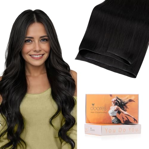 Image of DOORES Genius Seamless Weft Hair Extensions Human Hair, Natural Black 20 Inch 100g, Hand Tied Weft Extension Sew in Natural Straight