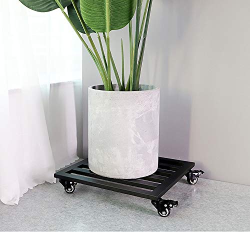 Transportadores de Macetas, Base con Ruedas para Macetas, Soporte para Macetas con Ruedas Cuadrado, Soporte para Macetas Exterior Hierro, Base con Ruedas Carga Pesada, Black, 40