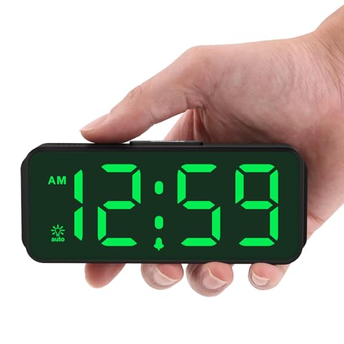 Peakeep Small Mini Battery Powered Digital Alarm Clocks for Bedrooms Bedside, Cordless Tiny Travel Portable Desk Clock, Large Numbers Auto Dimmable, LED Display 4 Dimmers, 5 Alarm Volumes