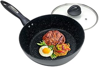 Nonstick Deep Frying Pan Saute Pan with Lid and Ergonomic Handle Skillet Omelet