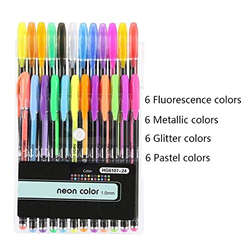 Image of TRU TOYS Neon Color Gel Pen Set consisting Fluorescent, Metallic, Glitter, and Pastel Colour pens for DIY Art & Crafts (Sketching, Drawing & Painting Purpose) (24 Pieces)
