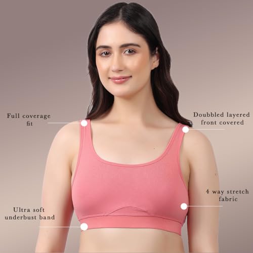 Image of Lavos Bamboo Cotton Comfort Sleeping Bra for Women, Slip On Bras to Wear at Home, Non-Padded & Non-Wired Sports Bras, Full /High Coverage, Soft Comfortable & Breathable Broad Strap Bra (Pack of 2)