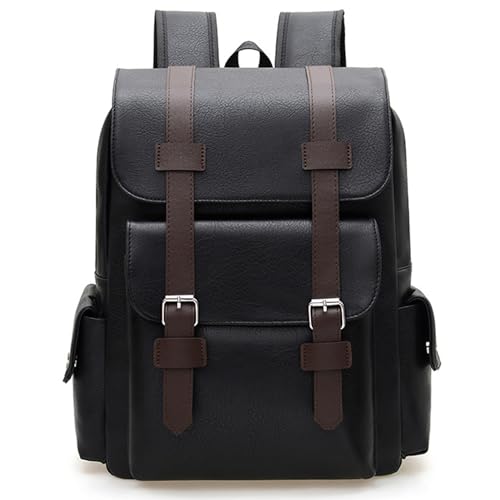 Mochila de cuero PU negra Gcroet impermeable de gran capacidad para hombre