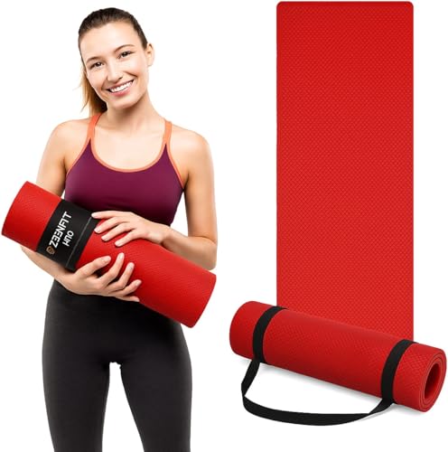 Image of Yoga Mat for Women and Men 4mm with Carry Strap EVA Material Extra Thick Exercise Mat for Workout Yoga Fitness Pilates and Meditation, Anti Tear Anti Slip For Home & Gym Use (Red)