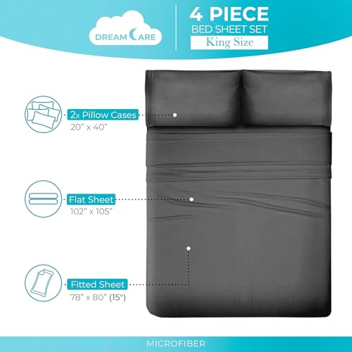 Image of DREAMCARE Twin XL Sheet Sets - 4 pcs Breathable Cooling Sheets - up to 21 inch Deep Pocket Twin XL Sheets Set with Side Pockets - Extra Soft 100% Brushed Hypoallergenic Hotel Luxury Bedding - D. Gray