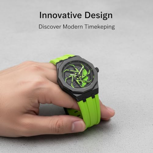 Image of IIK COLLECTION Men's Car Wheel Watch with Spinning Car Rim Hub Design with Silicon Strap|| Analog | Quartz Movement|| Water Resistant, Scratch Resistant