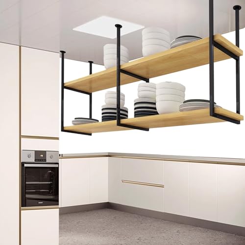 Étagère de rangement de plafond à 2 niveaux en bois et métal