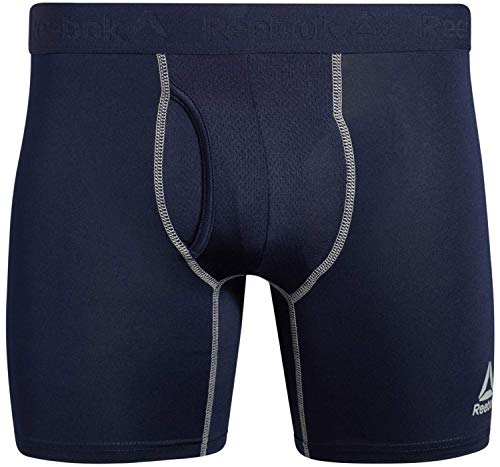 Reebok Men's Boxer Briefs - 4 Pack Soft Performance Boxers for Men with Fly Pouch - Quick Dry Active Mens Underwear Pack S-XL, Size Large, Blue/Grey/Navy/Grey2