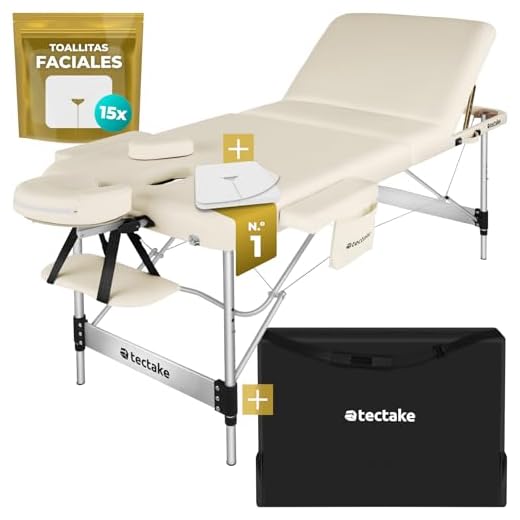 tectake® Camilla Masaje Plegable y Ajustable en Altura, Camilla Fisioterapia, Estructura Ligera de Aluminio, Camilla Estetica Profesional, Acolchado Resistente al Agua y Aceite - Ancho 78 cm Beige