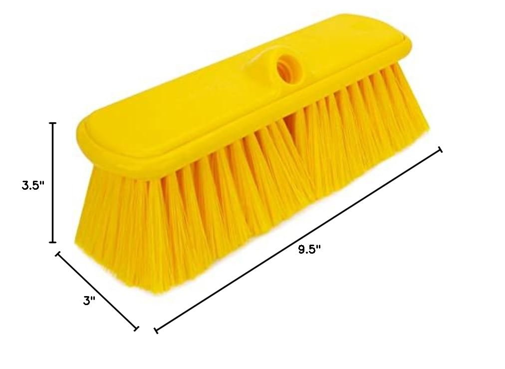 SPARTA Flo-Thru Heavy-Duty Deck Scrub Brush Nylon Bristled, Boat and Floor Scrub Broom with Protective Bumper for Floors and Large Equipment, Plastic, 9.5 Inches, Yellow