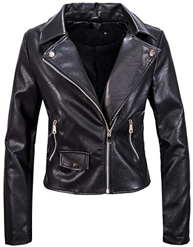 Preisvergleich Produktbild Rock Creek Designer Damen Kunstleder Jacke Bikerjacke Übergangsjacke mit Print Lederjacke Kunstlederjacken Frauen Sommerjacke Motorradjacke D-414 Schwarz S