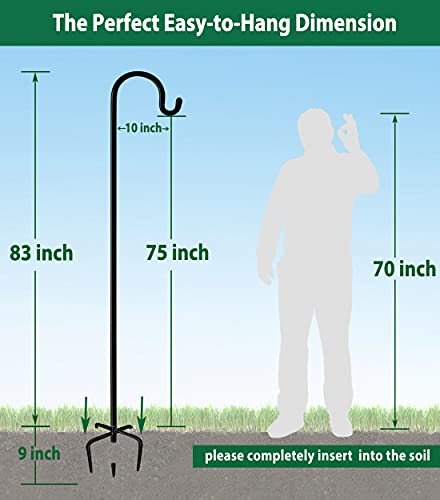 Artibear Adjustable Outdoor Shepherd Hook Stand With 5 Prong Base, 92 Inches Tall 3/5 In Thick, Shiny Black (2 Packs) #TOP5