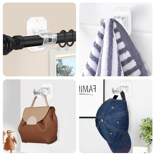 Codoule 761578355113 8Pcs Upgraded No Drill Curtain Rod Brackets No Drilling Curtain Rod Holders Self Adhesive Curtain Rod Hooks Nail Free Adjustable Curtain Hangers Suitable thumb #3