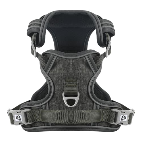 Belababy Dog Harness Small Dog, Anti Pull Dog Harness with Soft Padded Handle for Walking Training, Adjustable Reflective for Small Medium Large Dogs, Dark Green S