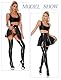 Maeau Latex Catsuit Damen Sexy Katze Trikot Elastisch Einteiler Bodysuit Lackleder Glänzendes Minirock Langarm Wetlook Leotard Enge PVC Bodysuit mit Glitzer Strümpfe für Party L