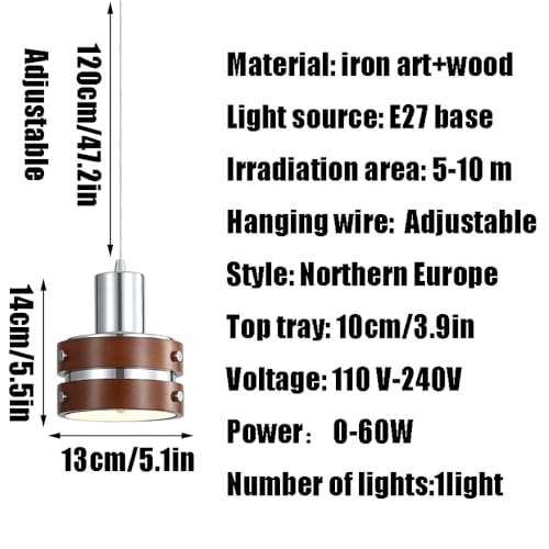 Lustre industriel rétro en bois et fer pour plafond - 7