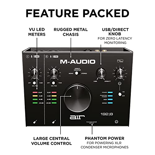M-Audio AIR 192x8 USB C MIDI Audio Interface for Recording Music, Vocal, Guitar with Studio Quality, 2 XLR in, RCA outs and Music Production Software