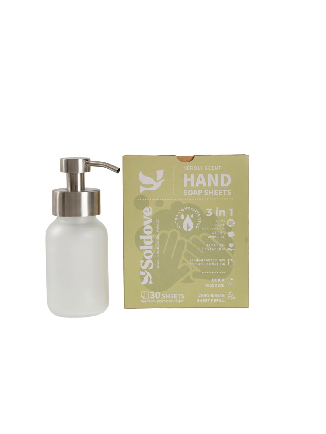 Hand Soap Sheet Bundle – 1 Pack (30 Sheets Total) + Refillable Glass Dispenser