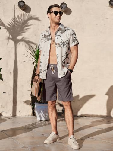 Image of Comdecevis Men's Linen Shorts Casual Elastic Waist Drawstring Summer Beach Vacation Yoga Golf Shorts with Pockets