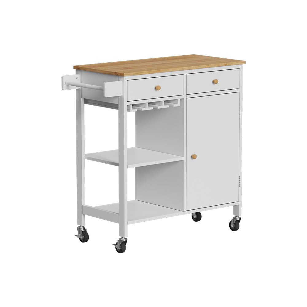 Vicco Küchenwagen Trayz, Weiß, 89 x 87 cm mit Rollen, mit Flaschenablage und Weinglashalter für Flexible Nutzung