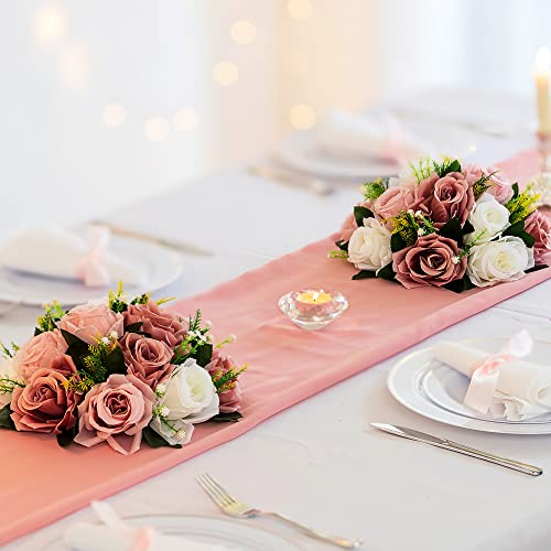 Flower Ball Centerpieces For Table: Blosmon 6 Pcs Fake Dusty Rose Flowers Vintages Pink Artificial Silk Floral Arrangement Center Piece Kissing Bouquet For Wedding Party Valentines Day Home Decor #TOP1