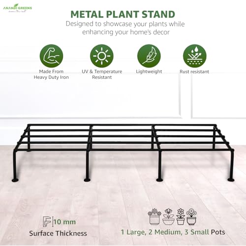 Image of Anandi Green's Black Color Anti Rust Metal plant Stand For for Balcony, living room, indoor and outdoor use (Rectangular Pack of 8)