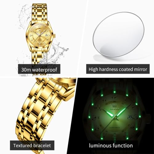 Image of OLEVS Womens Watches Classic Dress Quartz Female Wristwatch Ladies Stainless Steel Waterproof Luminous Date Easy Read Watch for Lady