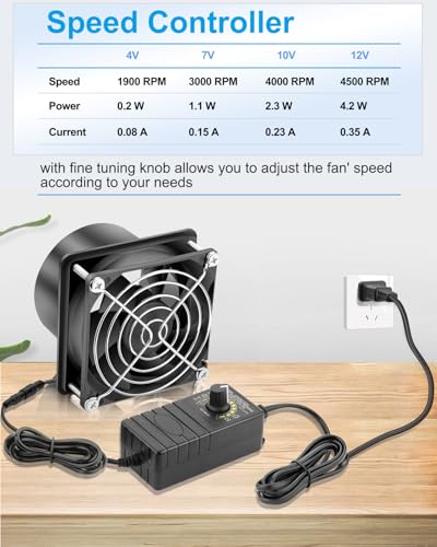 Image of GDSTIME Small Axial Exhaust Fan 80mm 12V DC Fan with AC Plug, 3 Inch Flange | Dual Ball, Variable Speed Control, for Soldering, Smoke Extraction, 3D Printer, DIY Cooling Ventilation Exhaust Projects