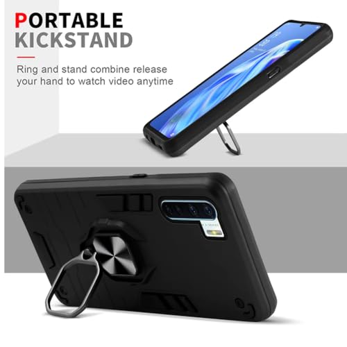 Image of JANAK RAJ Ringstand Armor Bumper Back Case Cover Compatible with Oppo F15 / A91 / Reno 3 | Tough Rugged Shockproof PC+TPU Kickstand 360 Protective Design - Black