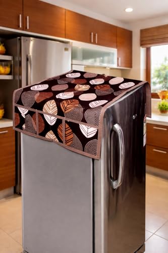 Image of REVEXO Refrigerator Single Door, Dustproof, Protective Cover for Fridges with Extra Storage Space Knit Top Cover with 6 Storage Pockets (130 x 54 cm) (Multicolour) REV-92