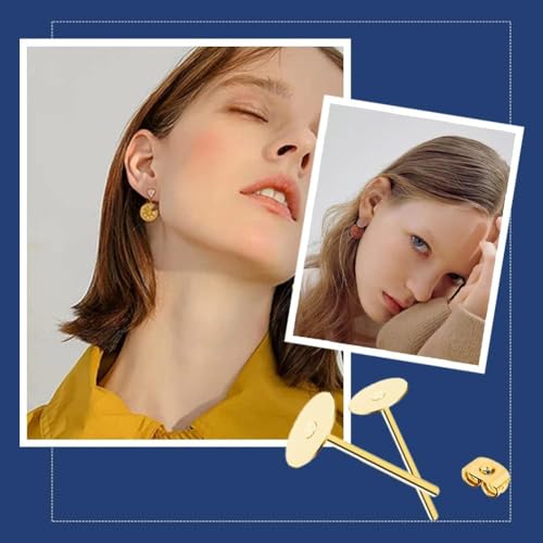 Image of Dhruv Crafts Earring Posts Stainless Steel, 340Pcs 4mm /6mm Steel Flat Pad Earring Studs, Butterfly and Clear Rubber Earring Backs for Jewelry Making DIY (Gold)