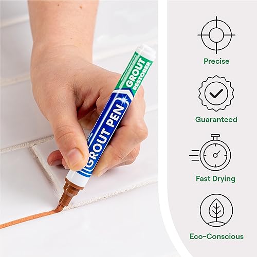 Grout Pen Tile Grout Paint Marker: Waterproof Tile Grout Paint Pen Colorant, Grout Shine Touch Up & Renew - Terracotta, Narrow 5mm Tip (7mL)