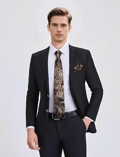 Image of YourTies Silk Paisley Floral Tie and Pocket Square Cufflinks with Lapel Pin Sets for Men 5PC Wedding Party