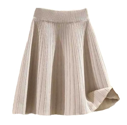 Women's Knitted Pleated Skirt Solid Color Retro Stretch High Waist A-Line Mini Skirts