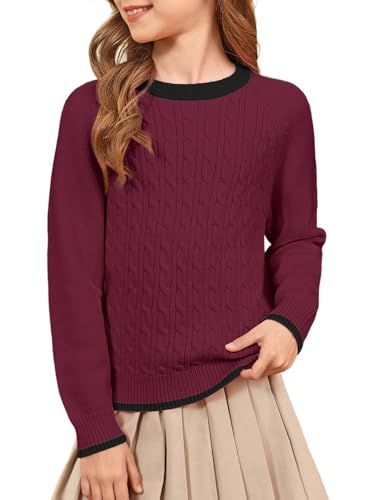 Girls Sweaters Preppy Crewneck Long Sleeve Knit Pullover Sweater 6-13 Years, Comfortable and Stylish