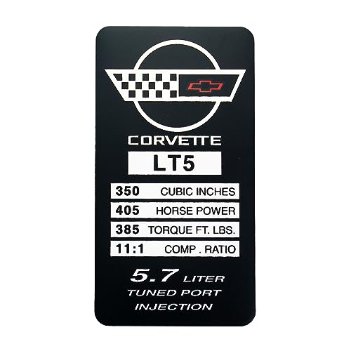 Image of 1Pc C4 Corvette 1990 LT5 Engine ID Spec Metal Data Plate Emblem 3D Badge Nameplate 405 HP, 385 TQ Engine ID Replacement for Corvette