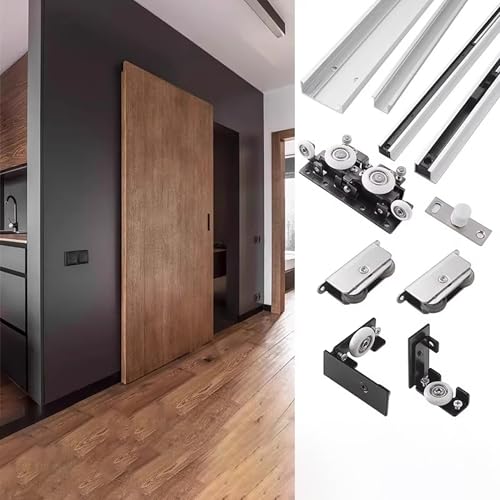 Herrajes para puerta corredera, mecanismo de cierre suave oculto para puertas de granero, riel oculto para cocina y reemplazo de puerta fantasma sin rieles