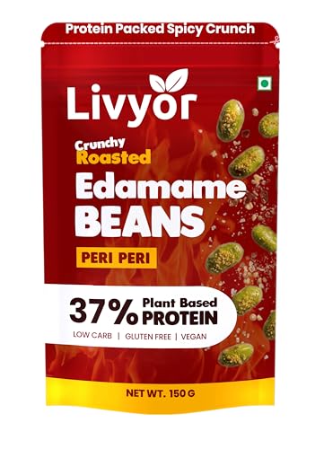 Image of Livyor Crunch Roasted Edamame Beans - 150g | Peri Peri Flavour | Roasted not fried | Plant based healthy snack | High Protein Snack | Gluten Free | Vegan | High In fibre
