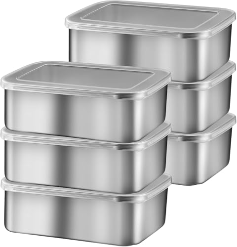 6 recipientes herméticos con tapa, cajas de 1100 ml, de acero ino...