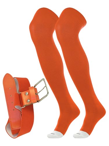 TCK Prosport Baseball Socks and Belt Combo Over the Knee (Orange Medium)