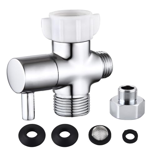 YRDL Bidet T Adapter with Shut off Valve Solid Brass T Valve for Bidet 7/8 X 7/8 X 1/2or 3/8 Tee Connector Bidet Attachment for Toilet