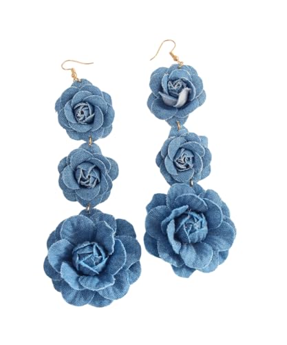 Denim Floral Dangle Earrings